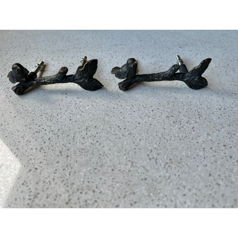 Set Of 2 Bronze Bird Drawer Pulls Handles 4.25" Long 2 3/8" Center-To-Center